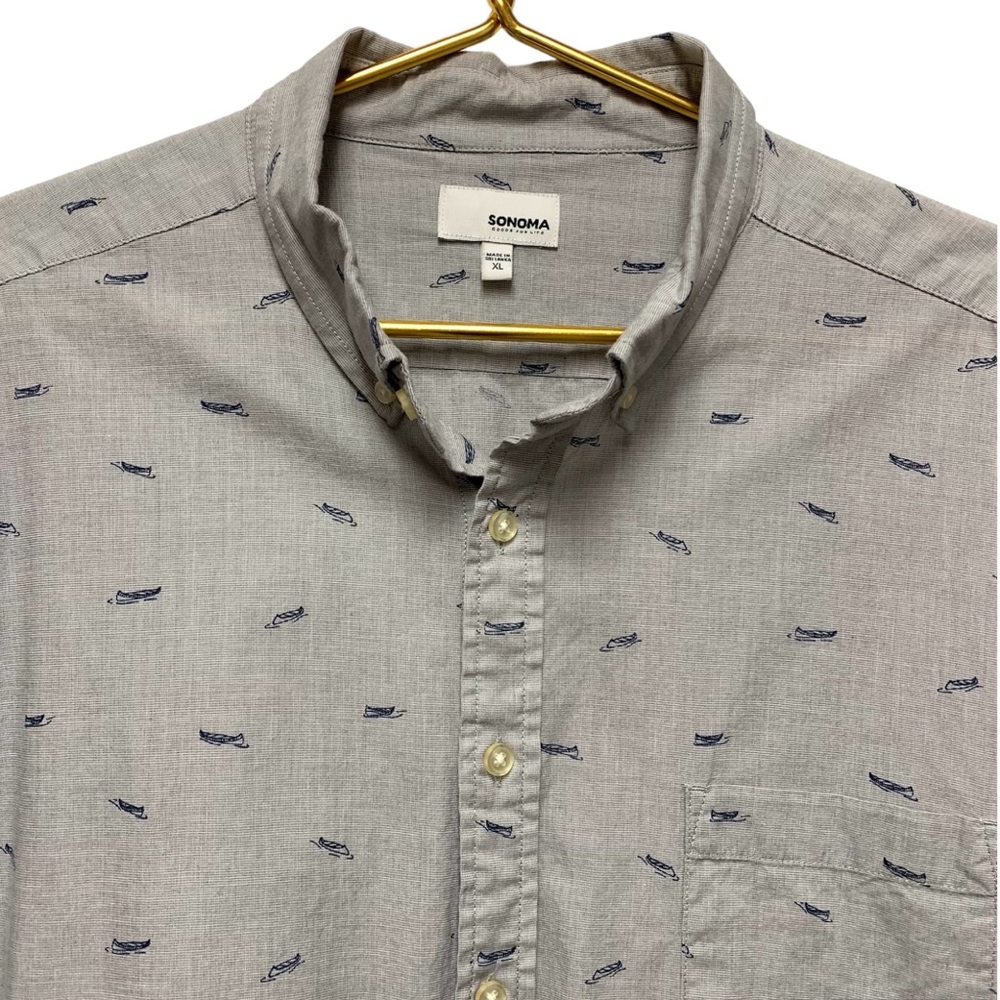 Sonoma Flexwear Long Sleeve Button Down Shirt Size XL Canoe Nautical Preppy Boat
